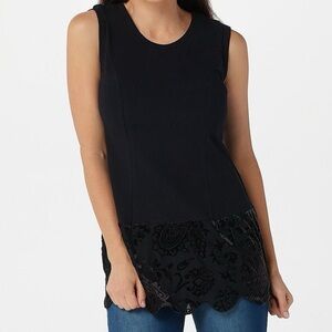 Tullie Rose Black Sleeveless Top with Burnout Velvet Hem | Size M | WhimsiGoth